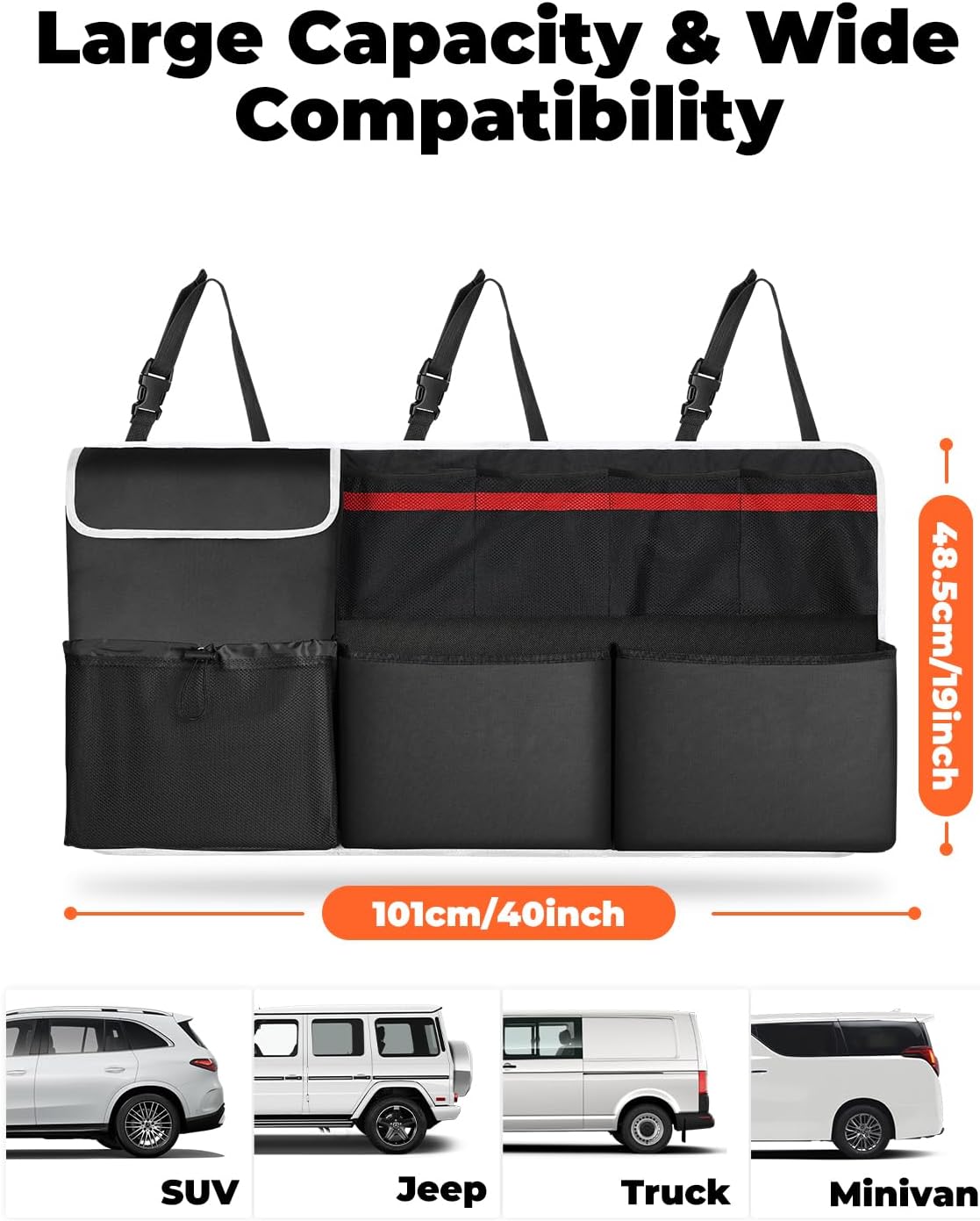 Detalle 2 de Oasser Car Boot Organiser 12L hanging storage