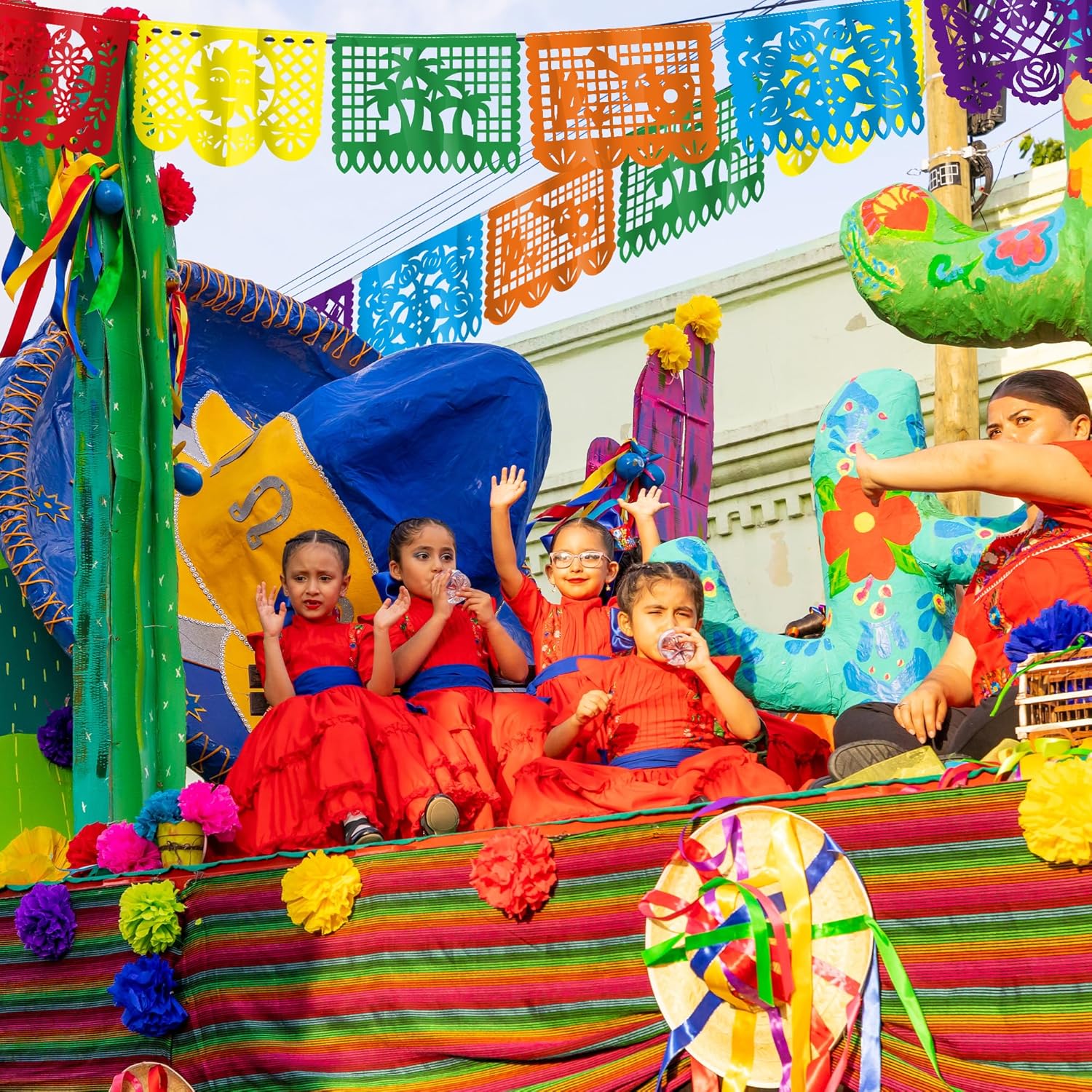 Thumbnail 5 de 18 FT Cinco De Mayo Party Decorations Banner with 9 Plastic Papel Picado Flags