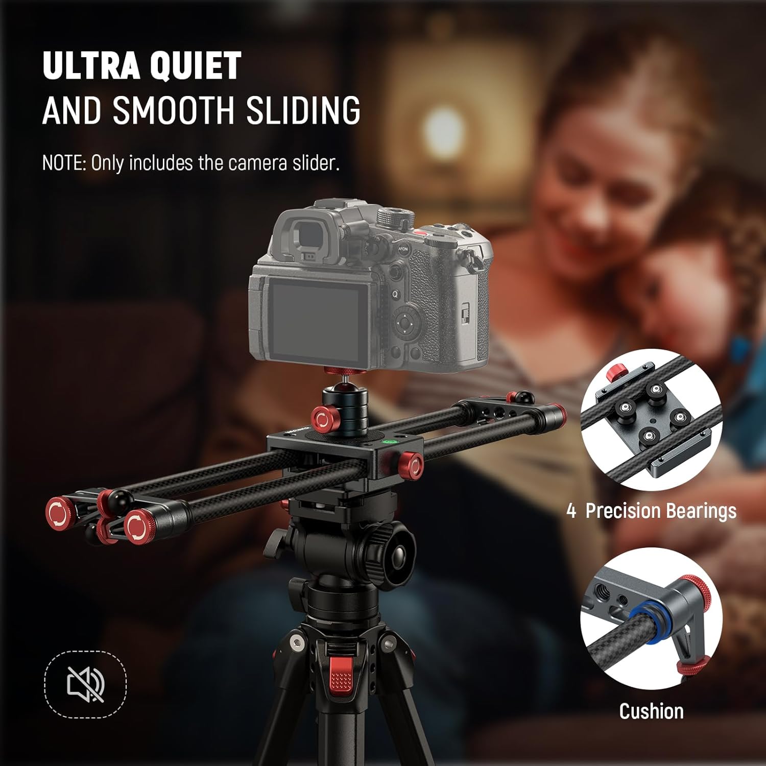 Thumbnail 1 de NEEWER 40 cm Kohlefaser Kamera-Slider Dolly Slider Schiene mit 360° Kugelkopf, Smartphone- und Action-Kamera-Halterung (CS1M)
