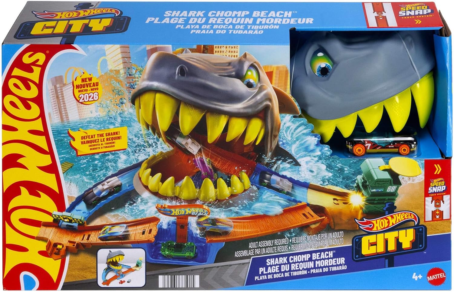 Thumbnail 6 de Hot Wheels City Shark Chomp Beach playset (JHL96) track set with 1:64 die-cast car