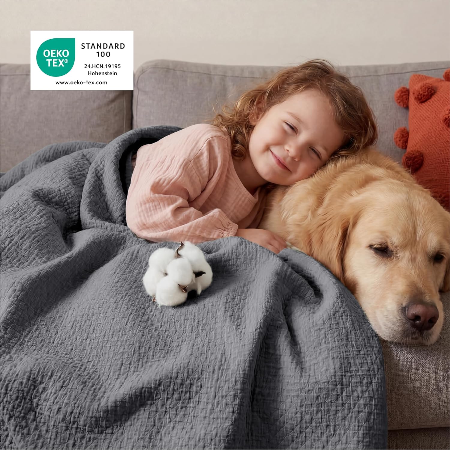 Thumbnail 3 de BEDSURE Tagesdecke aus 100% Baumwolle mit Rautenmuster – Haustierfreundliche Kuscheldecke 180x240 cm (Grau)