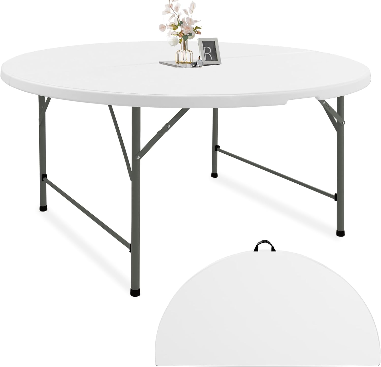 Detalle de Fivenl YZDZ 5 FT Round Folding Table, White HDPE Top with Carrying Handle