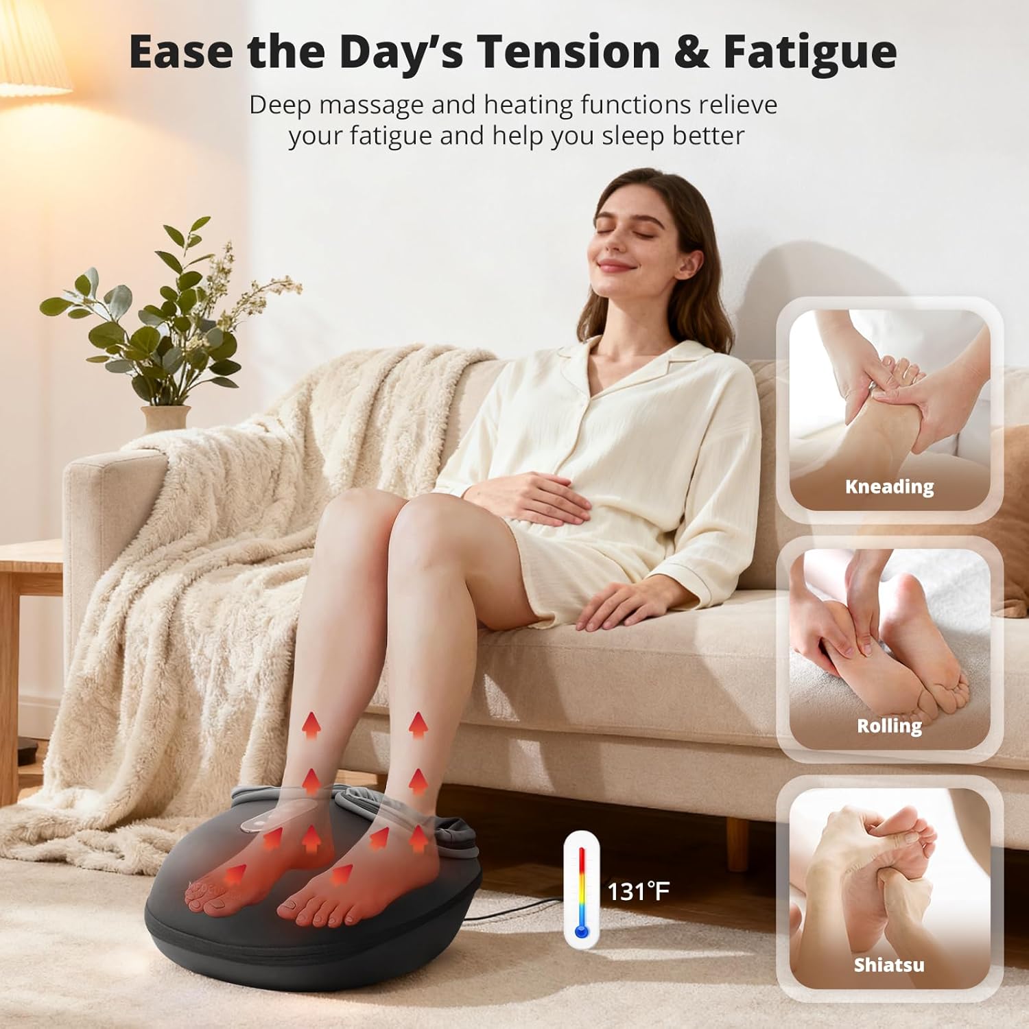 Detalle de Medcursor Foot Massager with Heat — Shiatsu Kneading Therapy for Tired Feet (Up to Size 13")