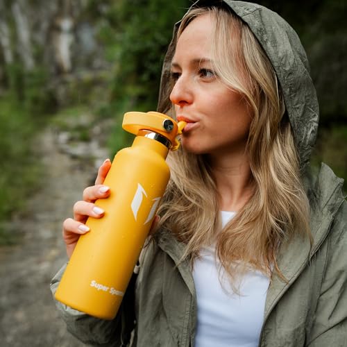 Detalle de Sparrow Trinkflasche Edelstahl 750 ml mit Strohhalm – FlipFlow Thermosflasche von Super Sparrow