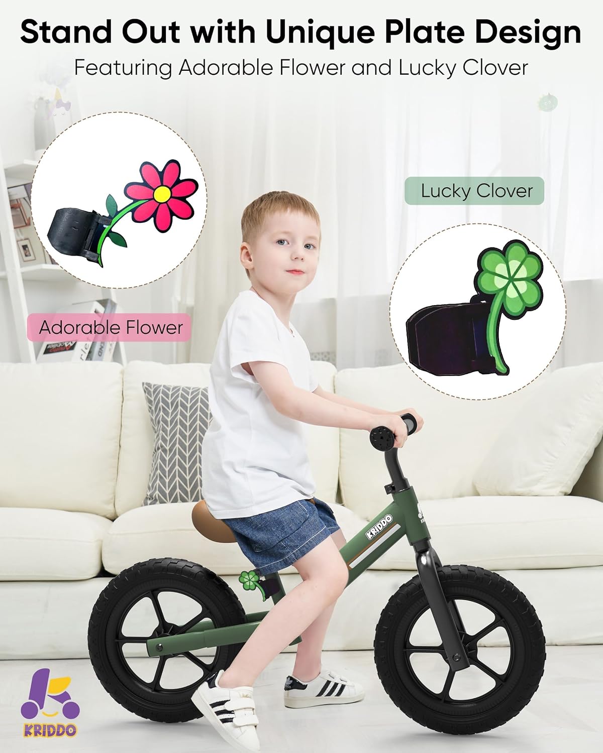 Detalle de KRIDDO Toddler Balance Bike for 2–5 Years: Adjustable, All-Terrain 12-inch Balance Bike