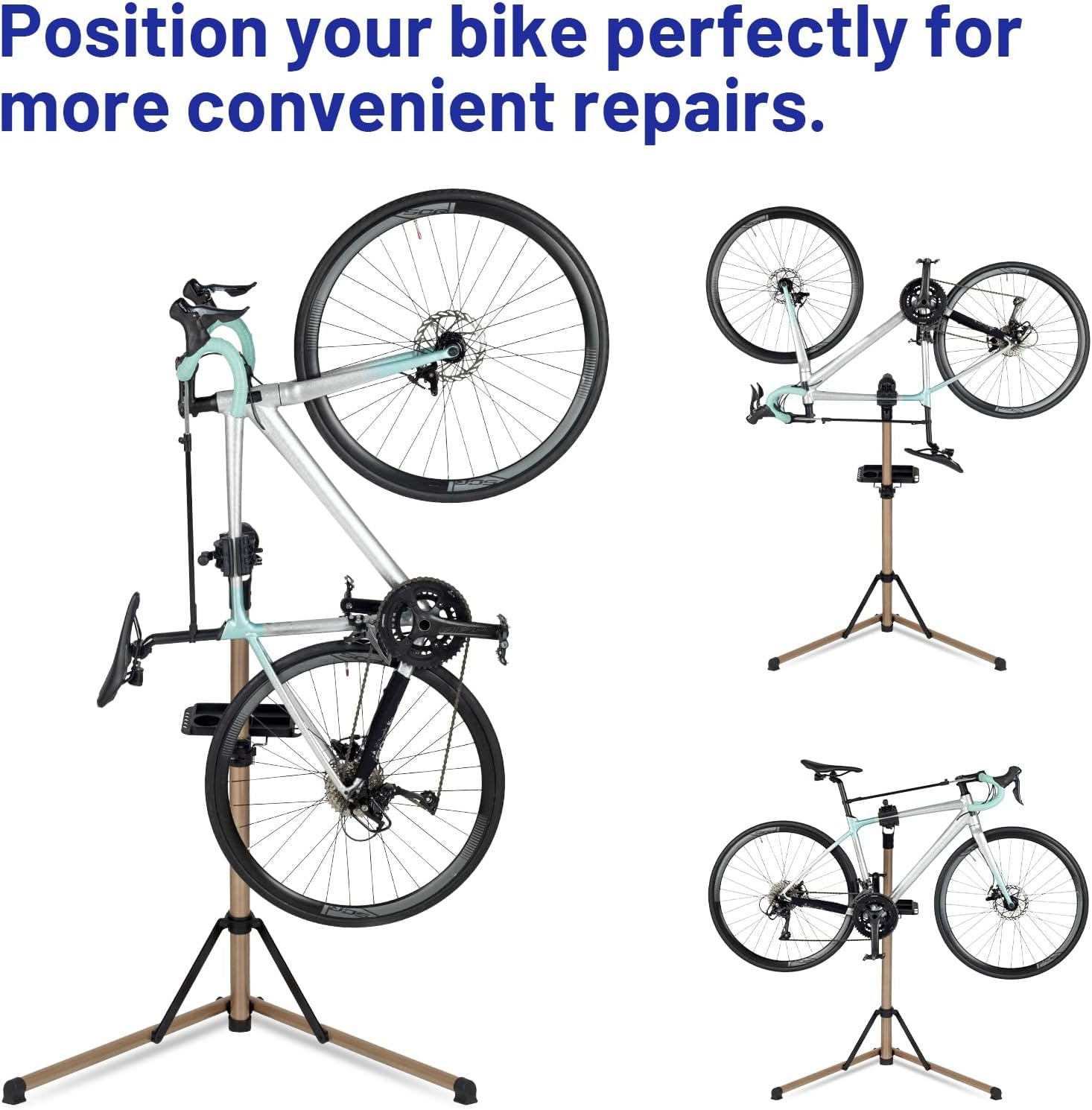 Thumbnail 3 de Favoto Cavalletto per riparazione bici regolabile in alluminio, girevole 360° e con vassoio porta-utensili magnetico