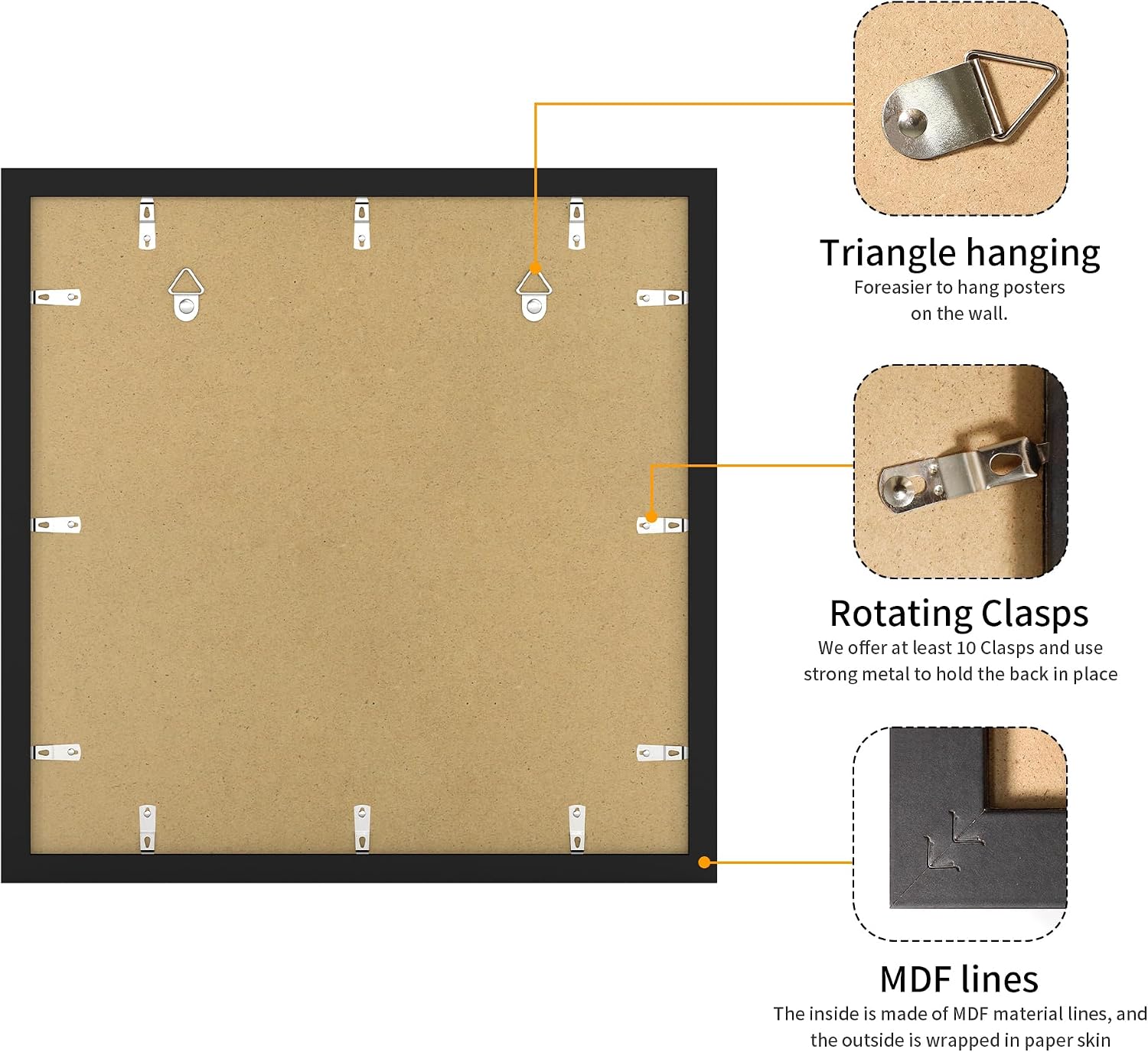 Thumbnail 3 de YESKAY 16x16 Picture Frame 3-Pack, Black MDF with 12x12 Mat Option