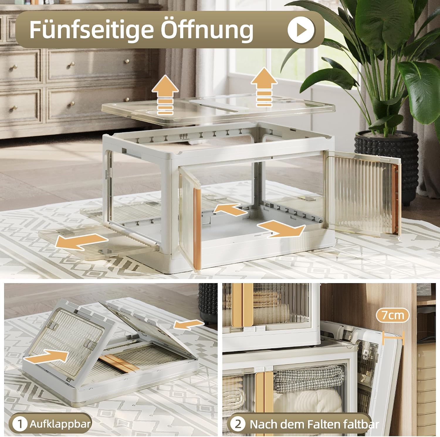 Thumbnail 3 de NETEL Aufbewahrungsbox mit Deckel 83L – 4er-Set, faltbar, stapelbar, transparent, mit Rollen und Türöffnung