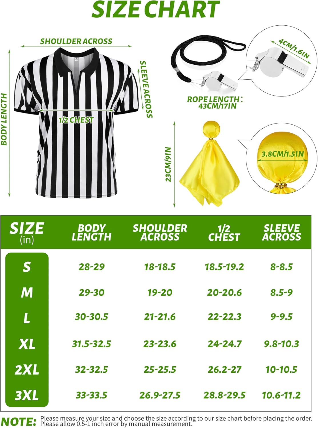 Detalle de FancyFun Men's Collared Referee Shirt Set, Quick-Dry Polyester, Whistle and Flag