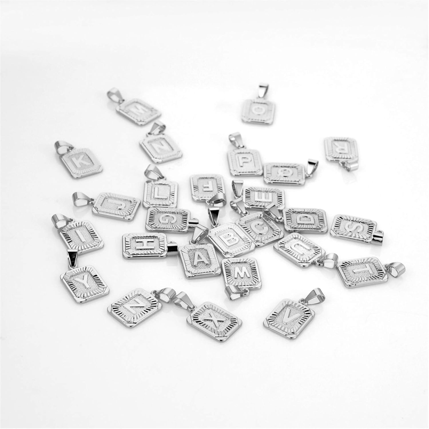 Thumbnail 2 de OIDEA Buchstabenkette A–Z aus Edelstahl mit rechteckigem Anhänger – Silber/Gold, Unisex