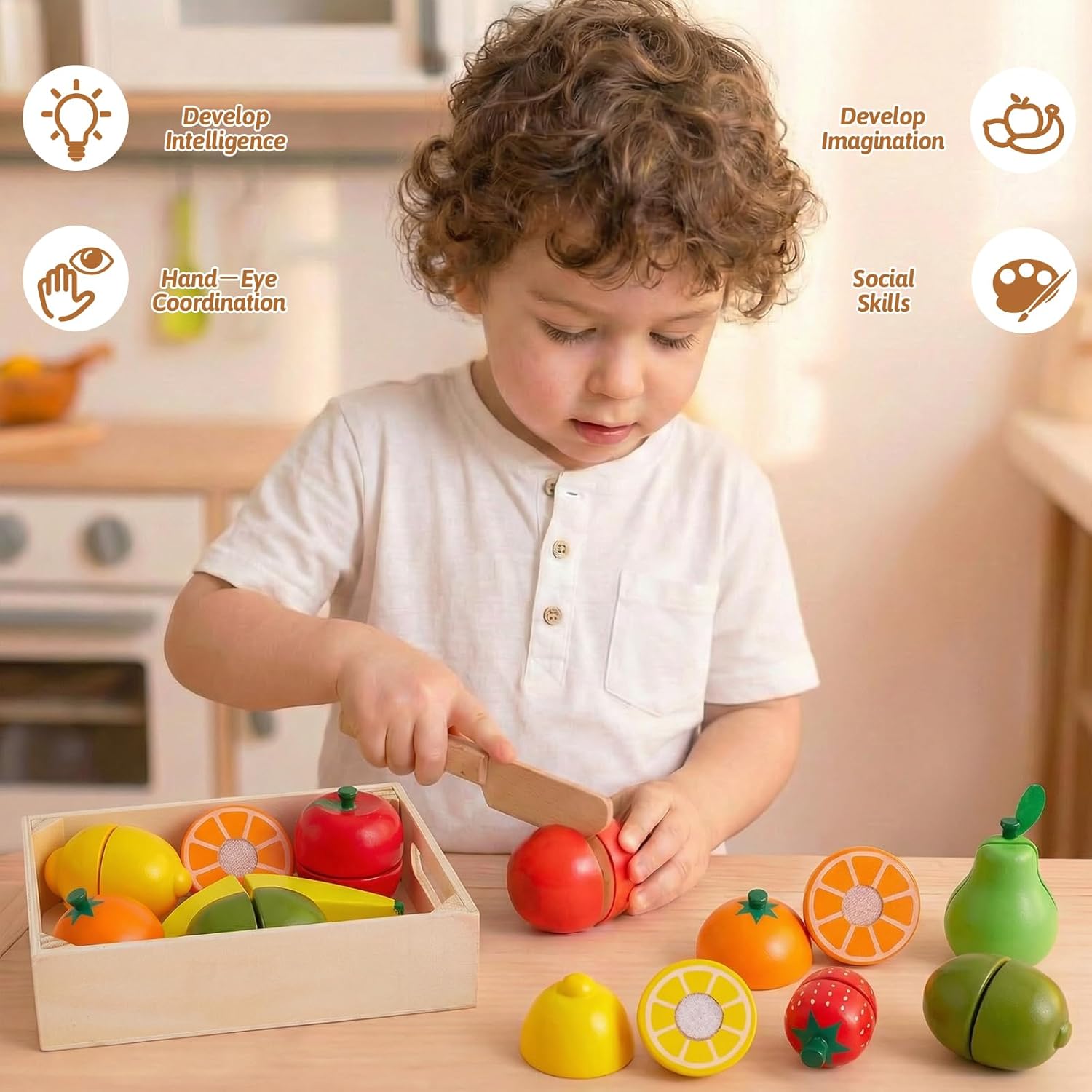 Detalle de LINFUN KIDS Gioco Cesto Frutta da Tagliare 7 pezzi 🍎