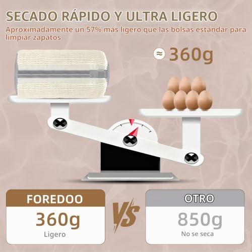 Detalle de FOREDOO 2 en 1 Bolsa Lavadora Zapatillas: limpieza 360° y doble bolsillo