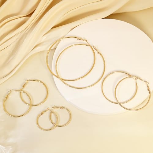 Thumbnail 2 de Sweetkiki 4 Paar Ohrringe Großes Gold Creolen Set – 14k vergoldet, 316L Edelstahl, hypoallergen, 30–70 mm