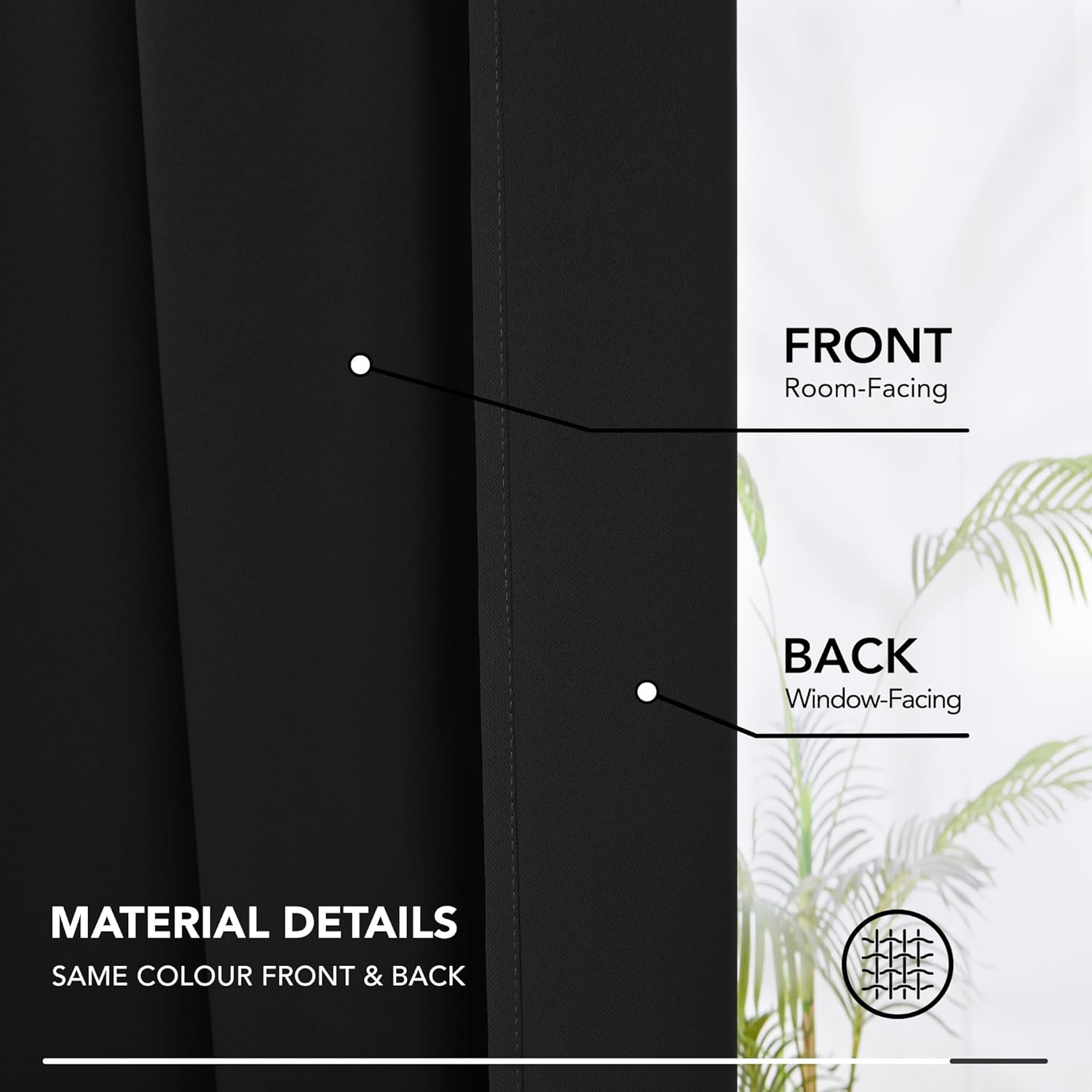 Thumbnail 4 de Deconovo Pencil Pleat Blackout Curtains Bedroom, 66 x 63 Inch, Black — Two Panels