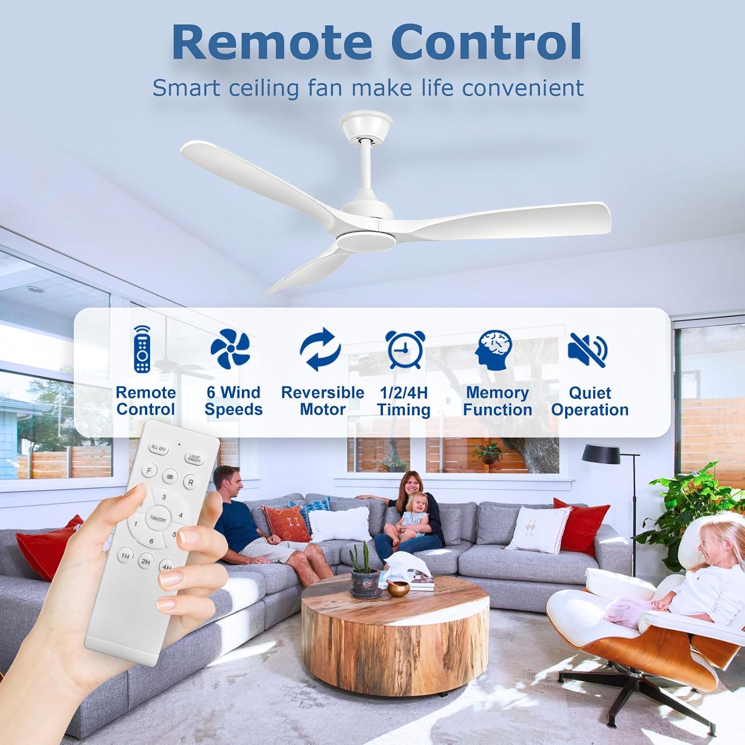 Thumbnail 6 de MuyuTc MY-CF02-NL52-White 52-inch Ceiling Fan, White, Remote-Controlled