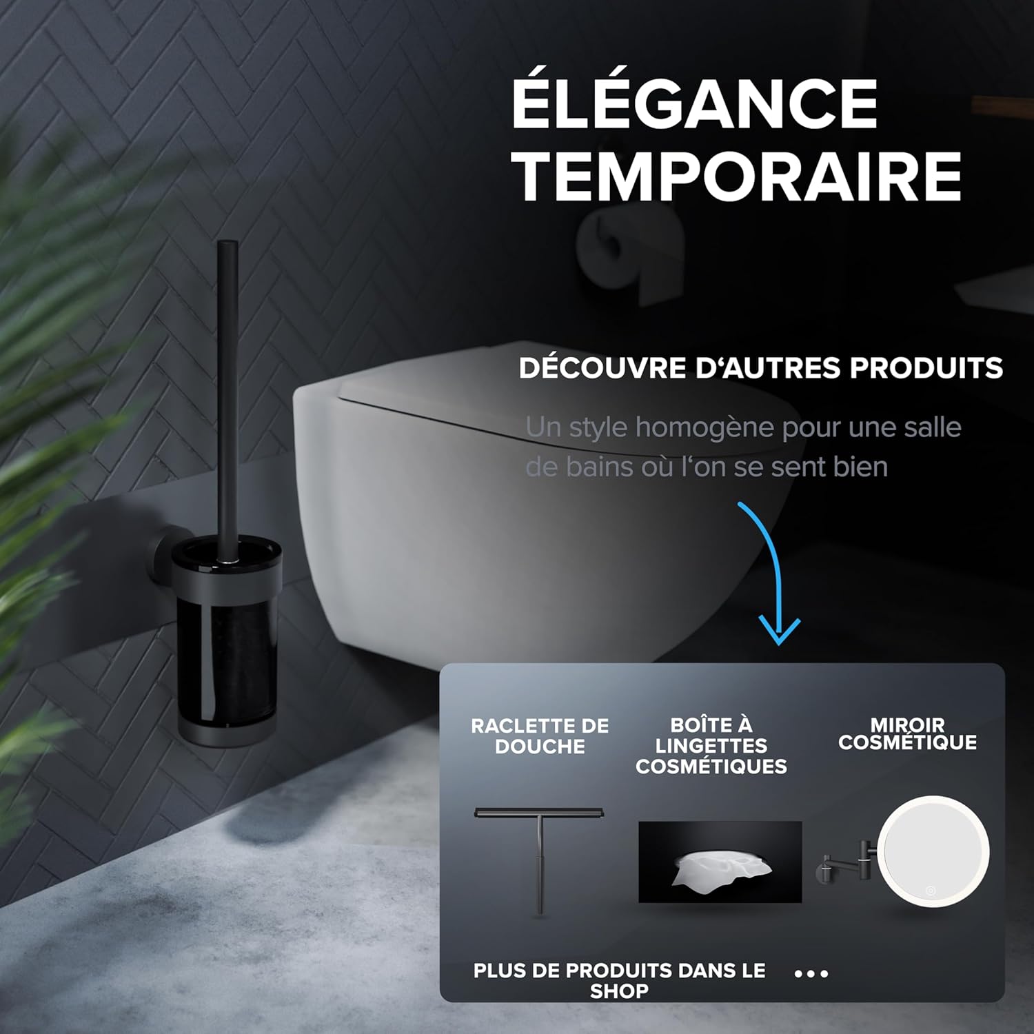 Thumbnail 6 de ovimar Brosse WC Finnkona – Noir, montage mural avec perçage ou collage
