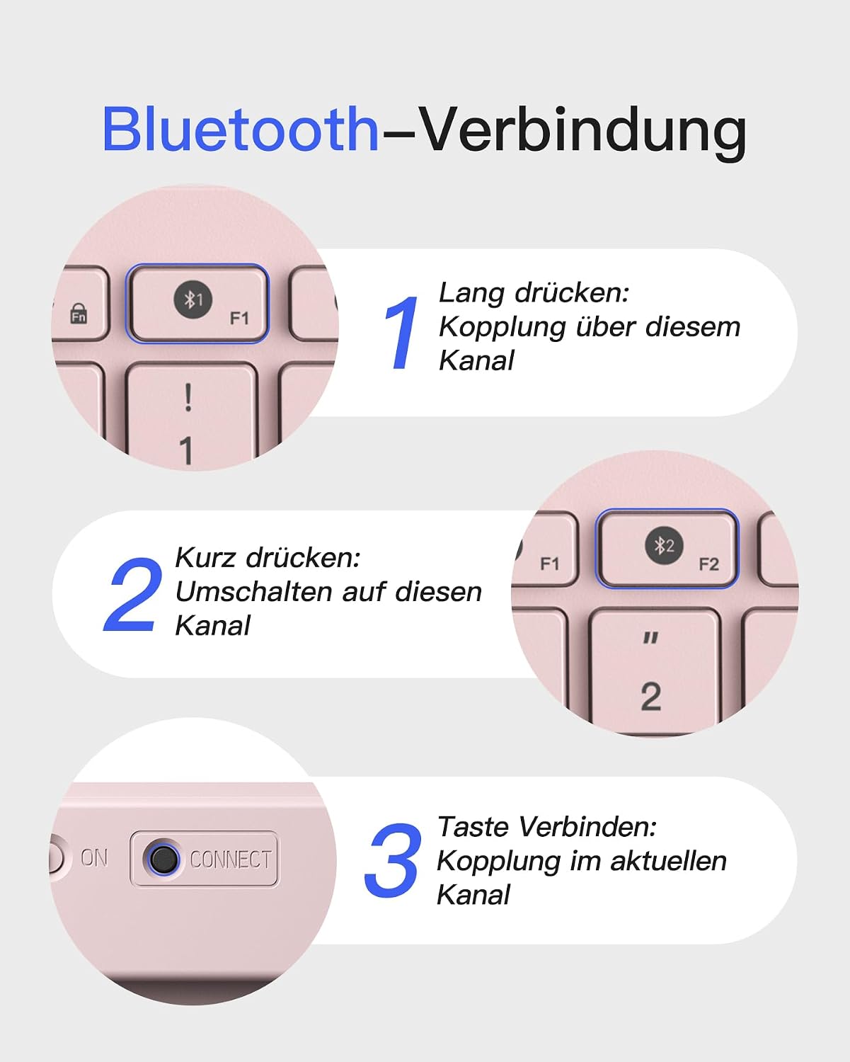 Detalle de Inateck KB01003 Bluetooth-Tastatur für iPad, 3 Geräte