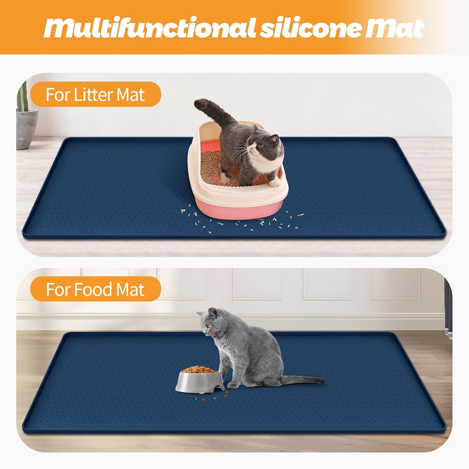 Detalle de Bartuke Cat Litter Mat XXL – Extra Large Silicone Mat with Edge, 51" x 26" (Navy Blue)