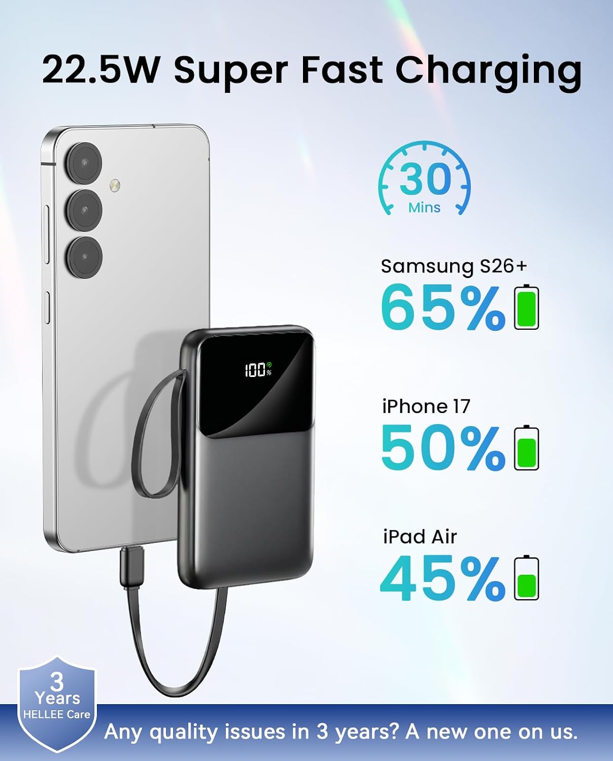 Thumbnail 4 de HELLEE Power Bank Fast Charging 10000mAh with Built-in 4 Cables
