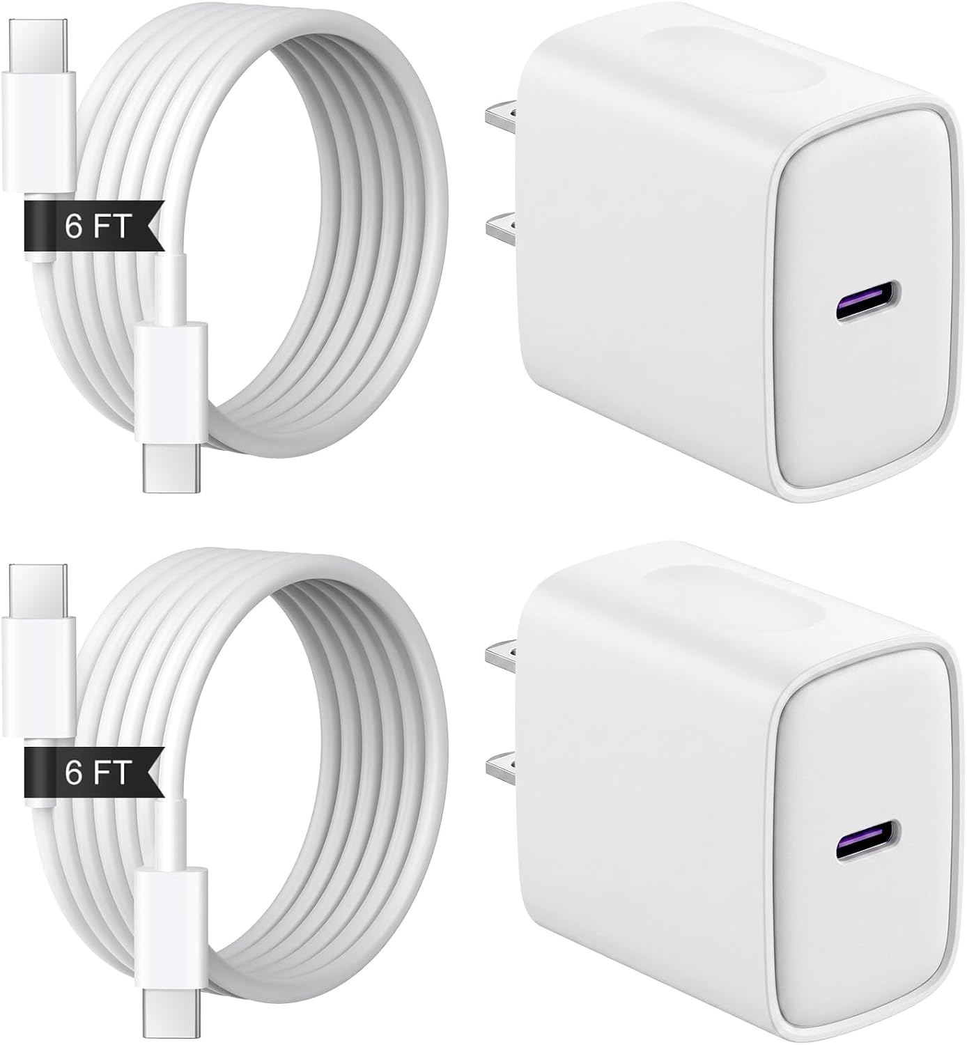 Detalle de 20W USB-C iPhone fast charger 2+2 pack with 6ft USB-C cable (compatible with iPhone 17/16/15, iPad Pro & Air, AirPods)