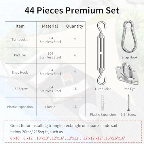 Detalle de Morzejar M6 Kit de Fixation pour auvent en Acier Inoxydable – Fixation robuste pour triangle, carré et rectangle
