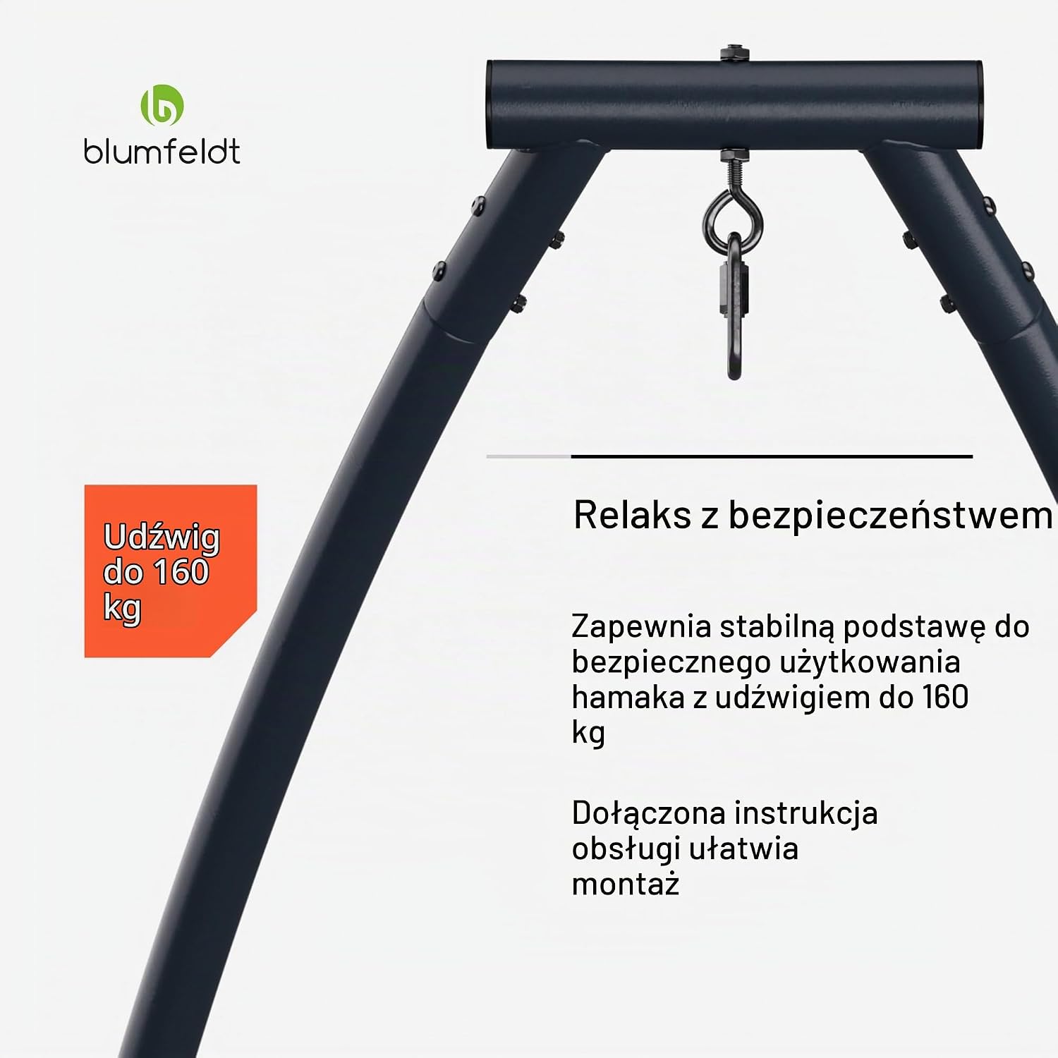 Detalle de blumfeldt GDI17-HS-SS-A – stalowy stojak do fotela wiszącego, antracytowy