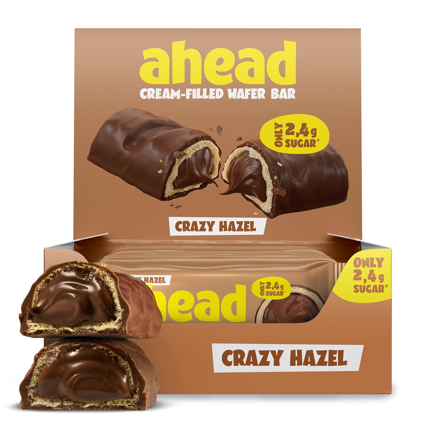 Detalle de Ahead Waffelriegel Crazy Hazel 12 x 30 g – knusprige Waffel mit Kakao-Haselnuss-Füllung, glutenfrei & zuckerarm