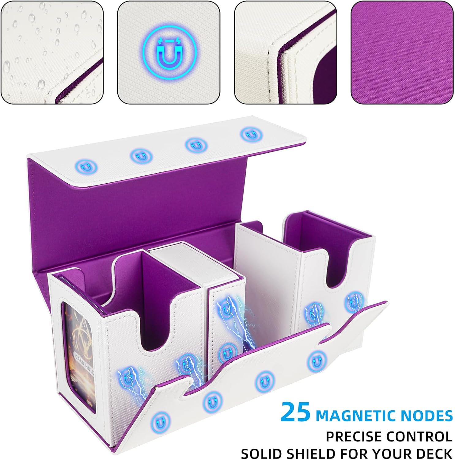Thumbnail 4 de AFIING MTG Commander Card Storage Box – 220+ Sleeved Cards, 3-in-1 Deck Case (White/Purple)