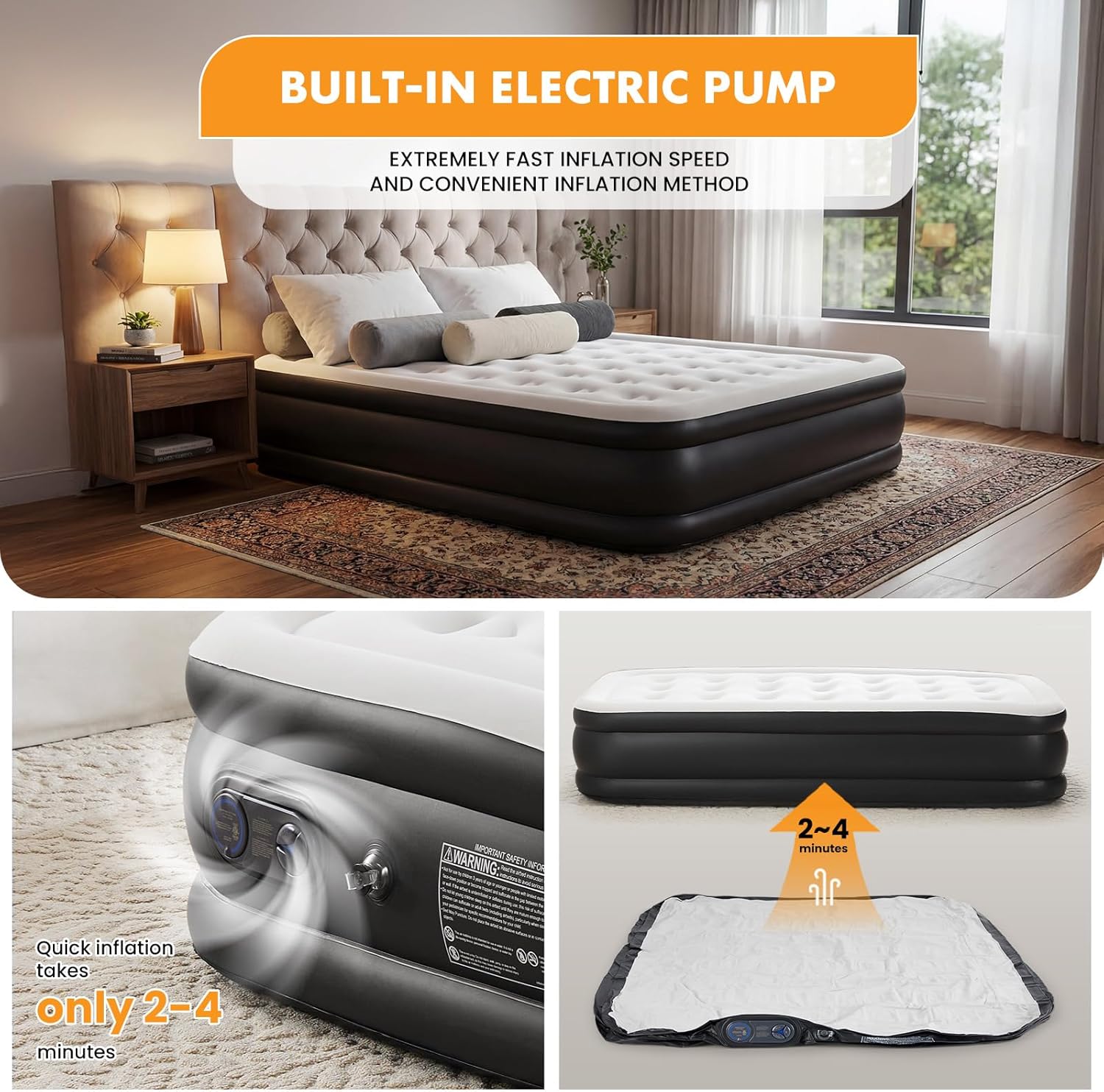 Thumbnail 5 de NEWBULIG Twin Air Mattress with Built-in Pump, 16-Inch Raised Height, Non-Slip Bottom
