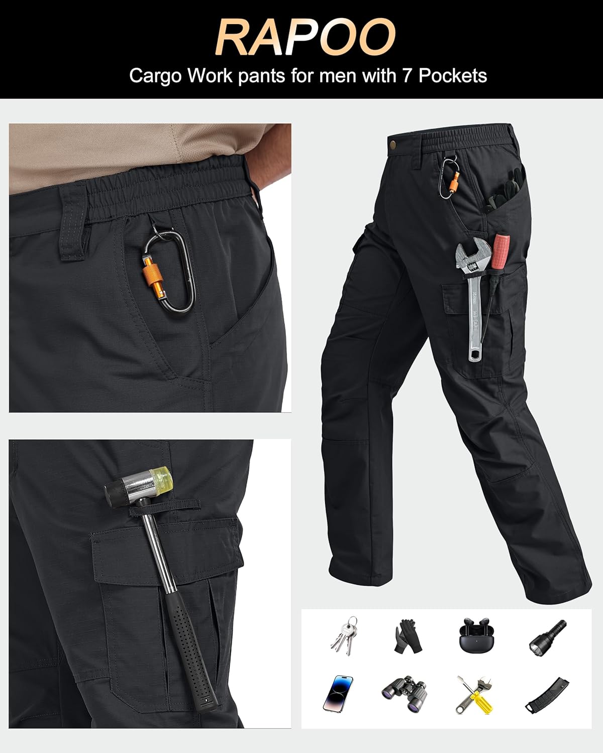 Thumbnail 5 de Rapoo Cargohose Herren Outdoor Workwear – Ripstop, 7 Taschen, ergonomischer Schnitt