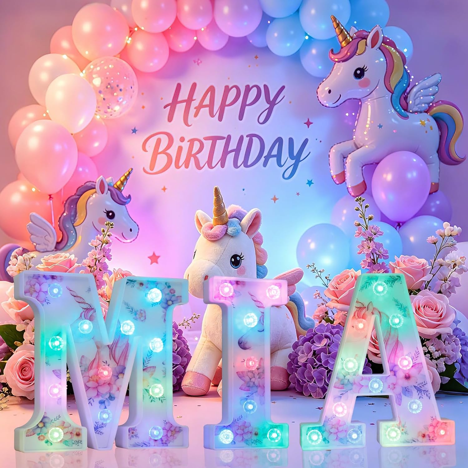 Thumbnail 3 de Unicorn Light Up Letters LED marquee sign with diamond design, 18 colour modes and remote