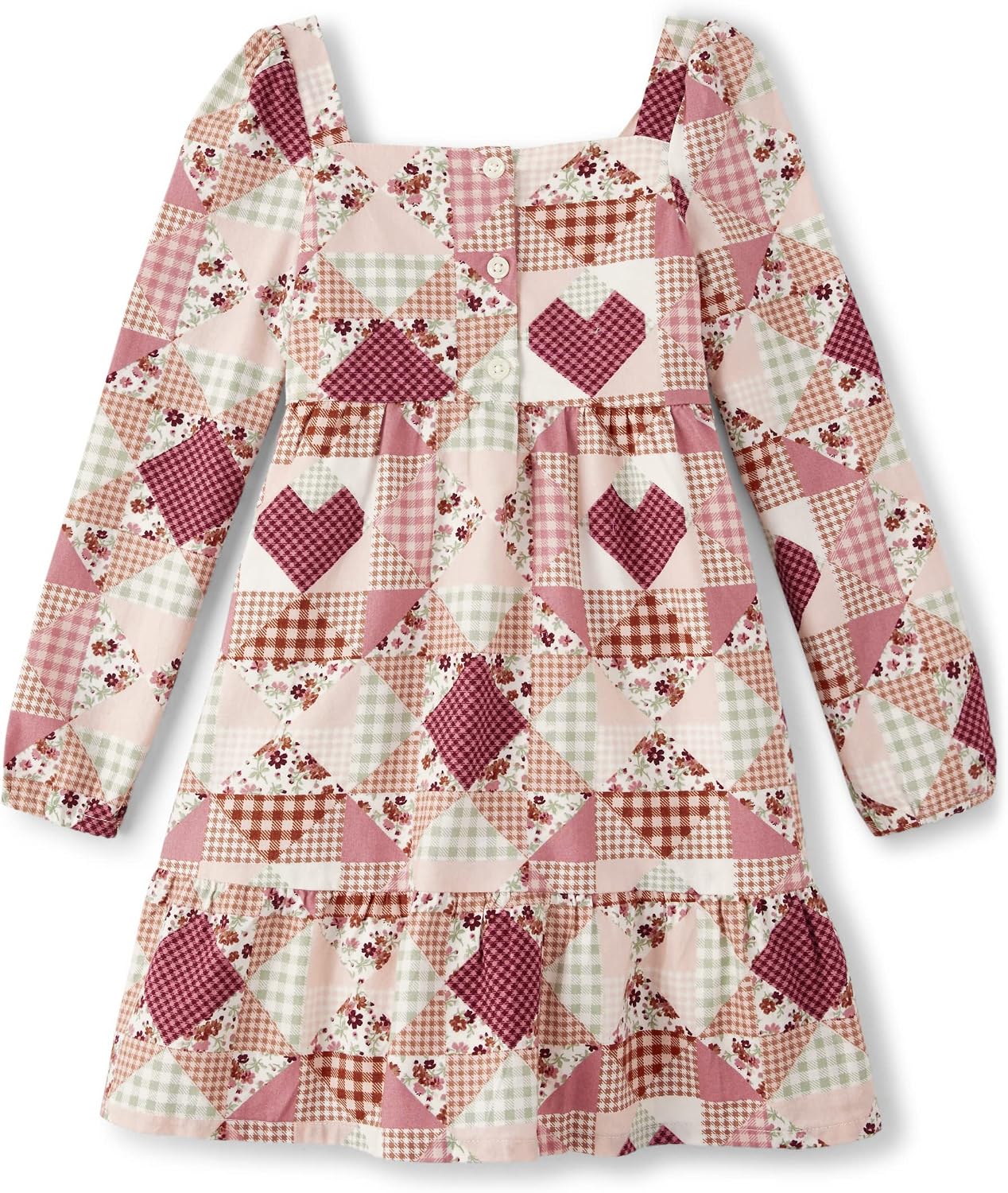Detalle de Gymboree Long Sleeve Tiered Dress in Cotton Twill with Patchwork Print