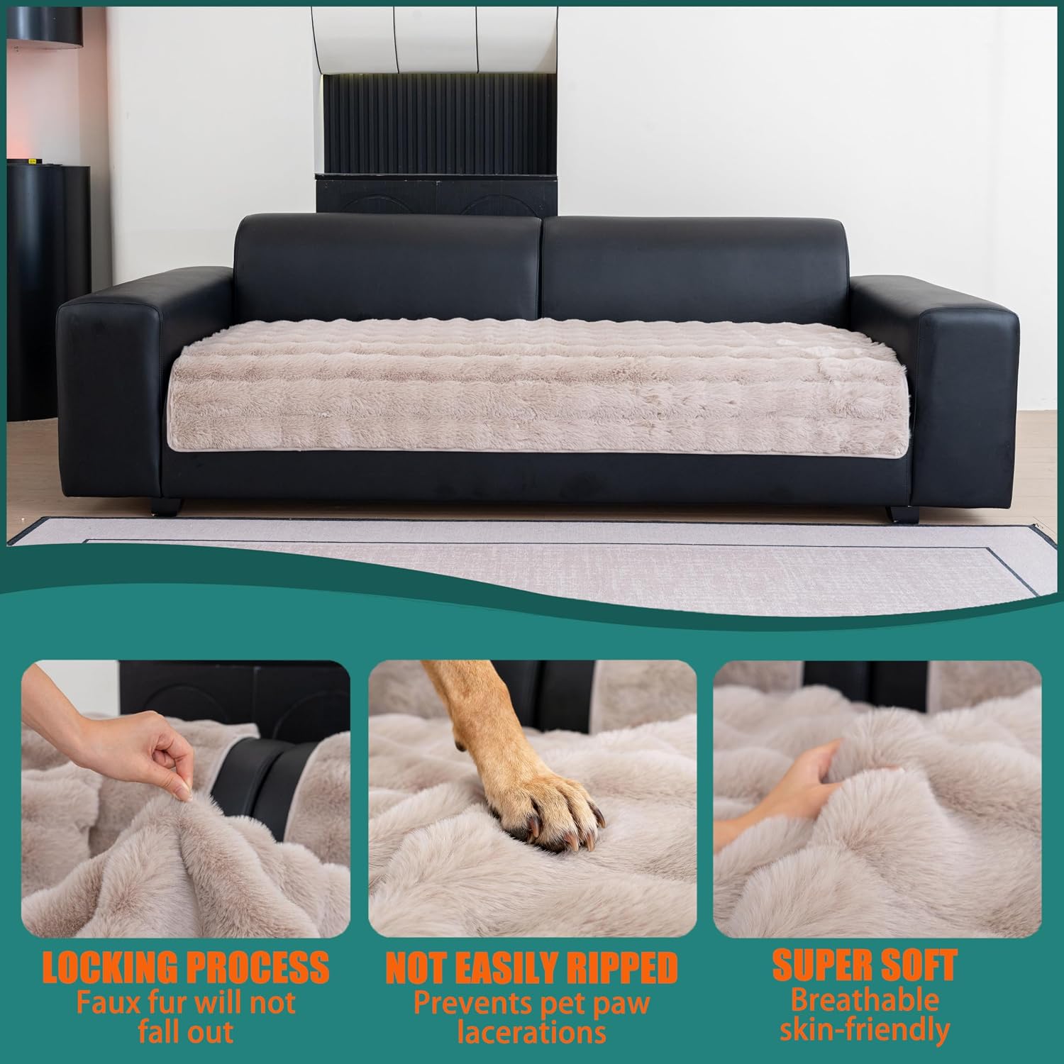 Thumbnail 3 de Cshionary Fuzzy Sofa Cover for Dogs, Brown, Non-Slip and Washable