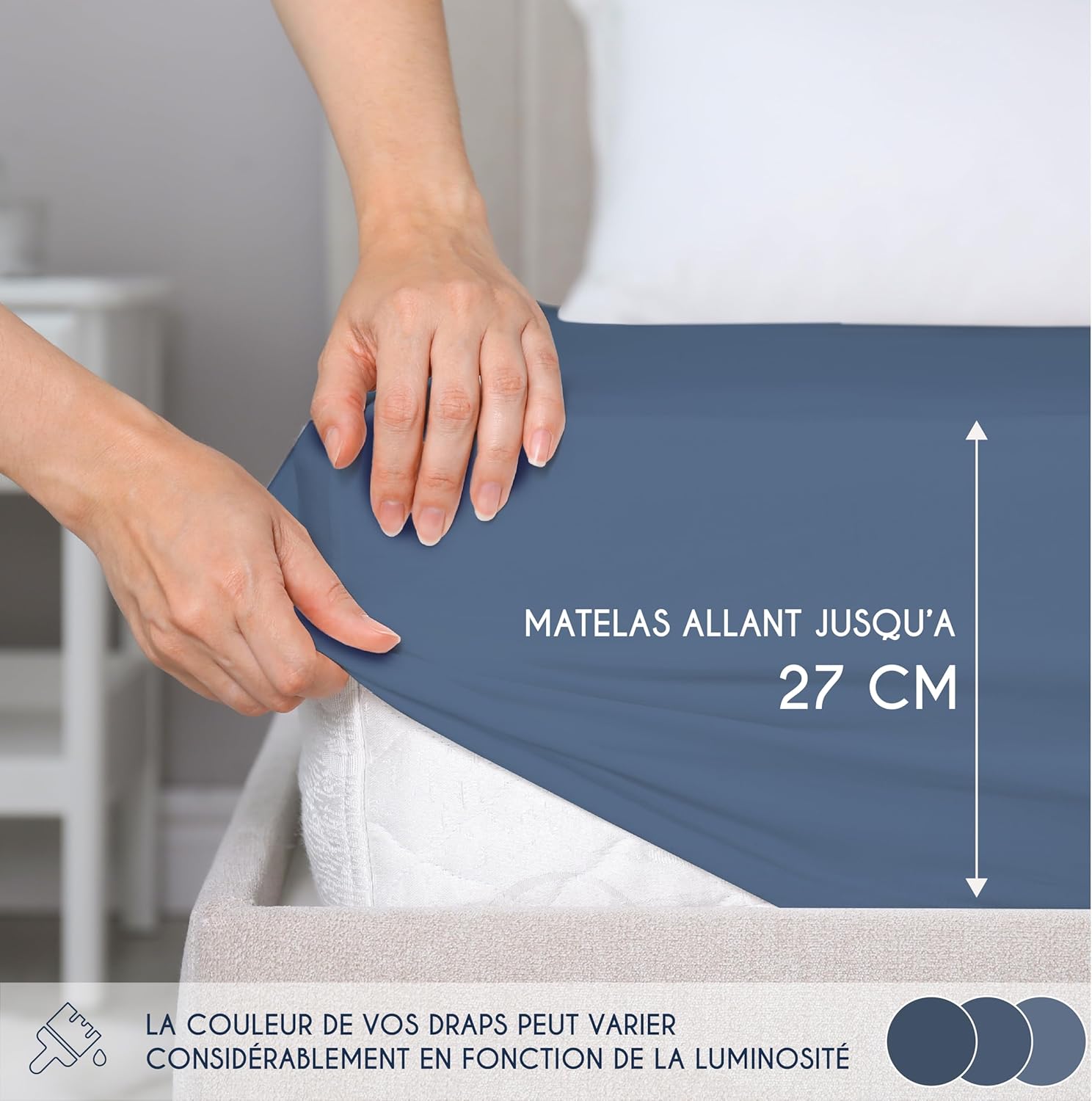 Thumbnail 2 de Dreamzie Drap Housse 160 x 200 Bleu – coton jersey certifié OEKO-TEX