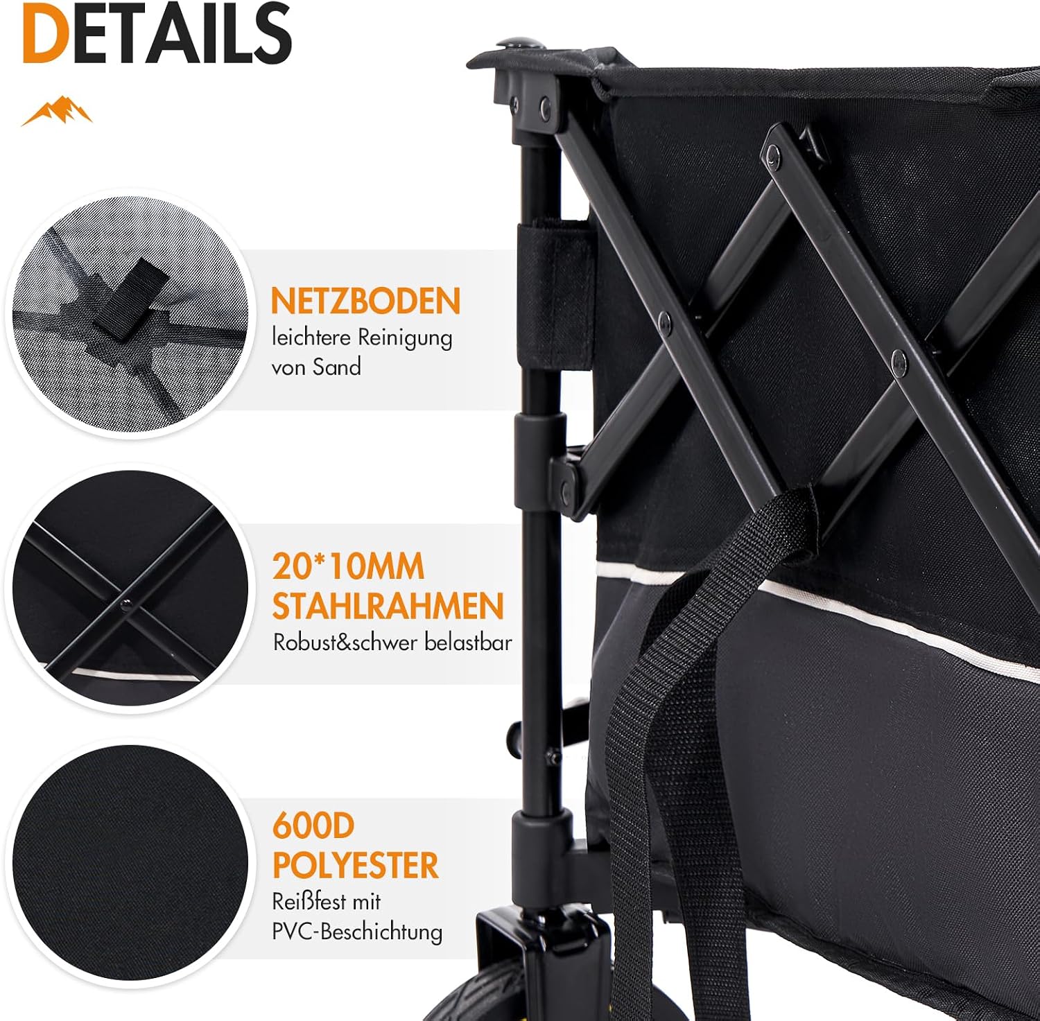 Detalle 2 de Portal faltbarer Bollerwagen XXL mit 120 kg Tragfähigkeit, klappbar & Getränkehalter
