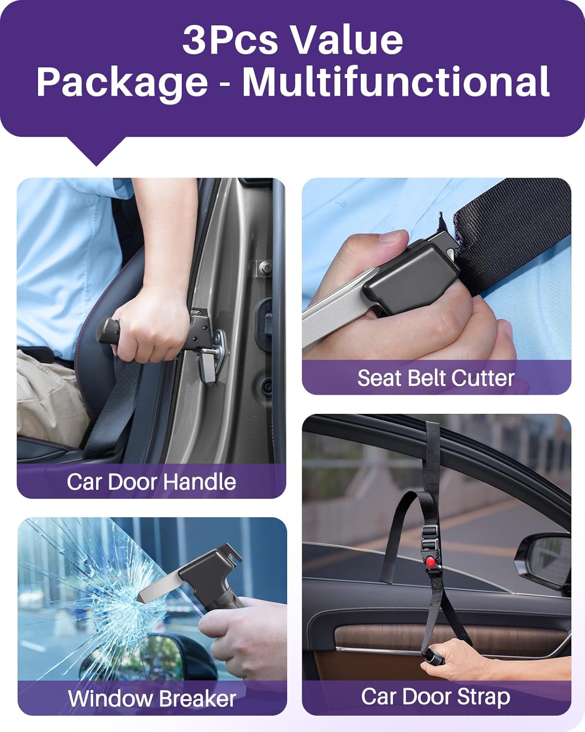 Thumbnail 6 de Kekoy 4 in 1 Car Door Handle for Disabled (2 Pack) – All‑Round Mobility Aid with Window Breaker & Seat Belt Cutter