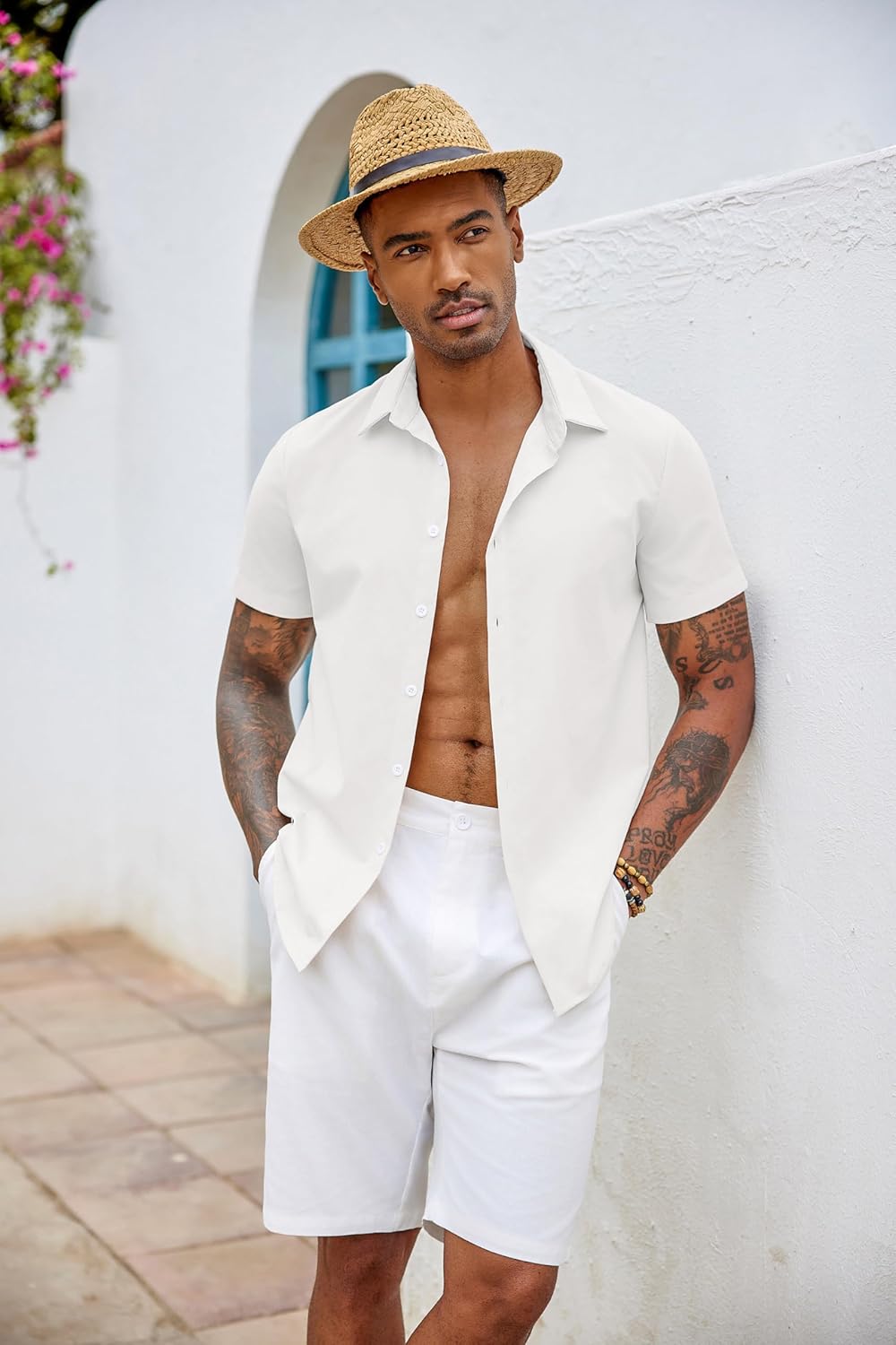 Thumbnail 3 de COOFANDY Camicia Uomo Manica Corta Elasticizzata Slim Fit – Estiva, Easy-Iron