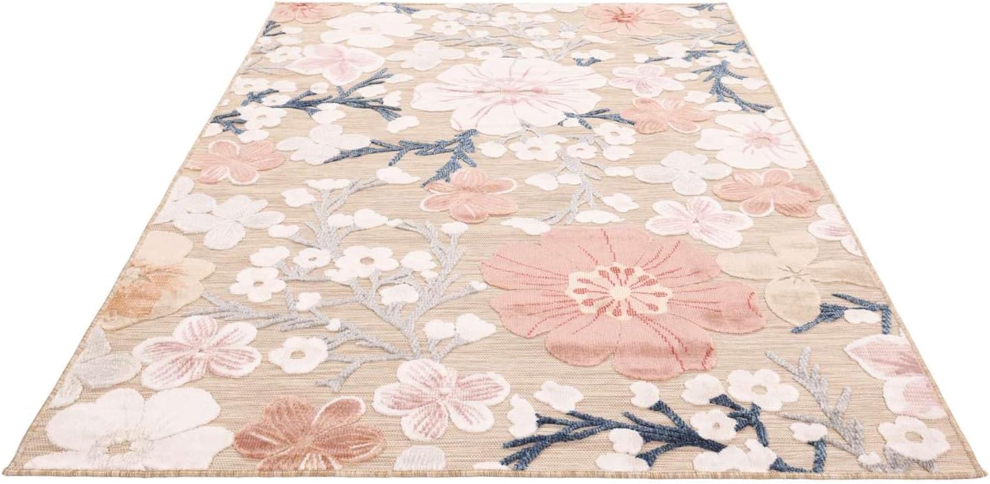 Detalle de RugVista Cherri Indoor/Outdoor Rug, 160 x 230 cm, Beige/Pink, UV-Resistant