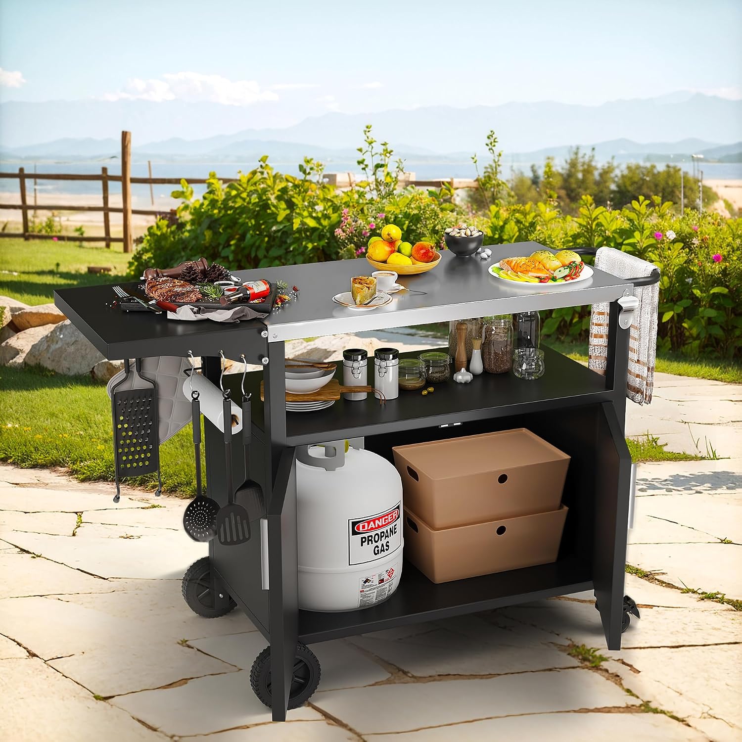 Detalle 2 de Shintenchi Outdoor Grill Cart with Stainless Steel Top