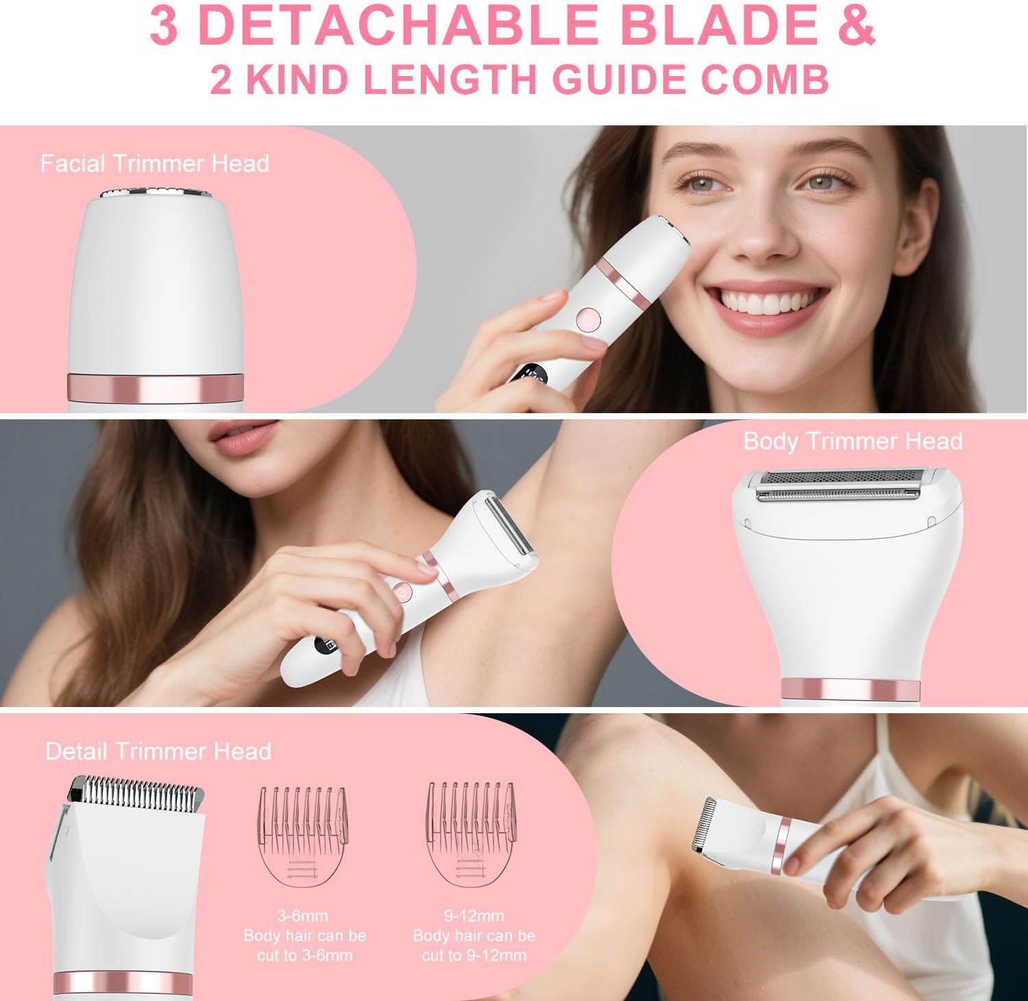 Thumbnail 1 de Scttomon Damenrasierer 3-in-1: Gesicht, Achseln, Beine, Arme & Intimrasur – wasserdicht, LCD-Display, USB-Ladung