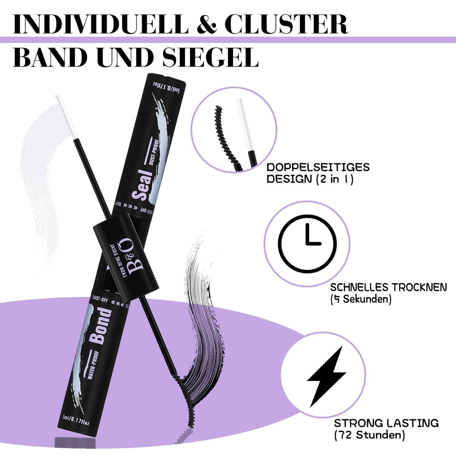 Thumbnail 3 de B&Q Lash Extension Set (280 Wimpern-Cluster) mit Kleber, Seal, Entferner & Applikatoren – D/Curl, 30D/40D