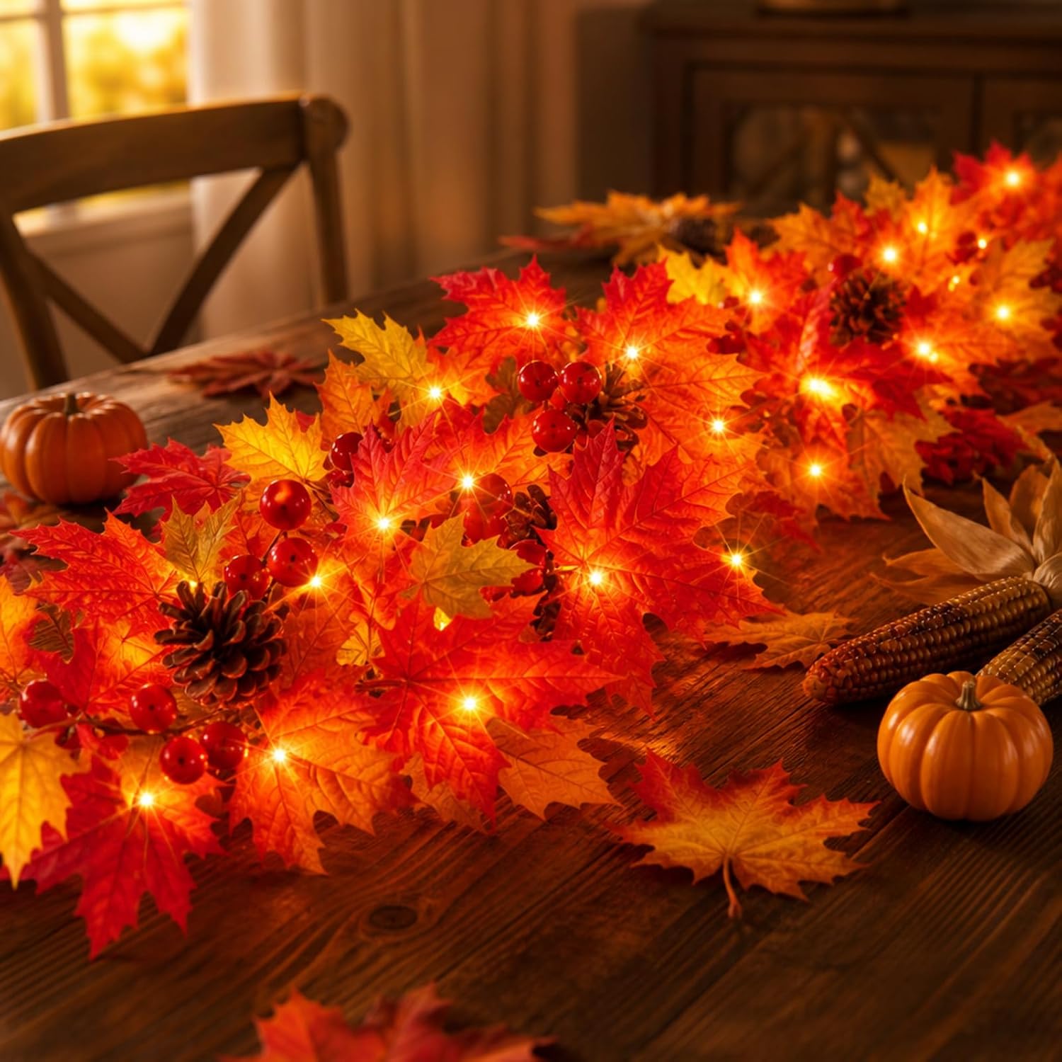 Thumbnail 6 de KiflyTooin G0501A(0.17) Lighted Fall Garland, 9 ft, 50 Orange Bulbs, 2-Pack
