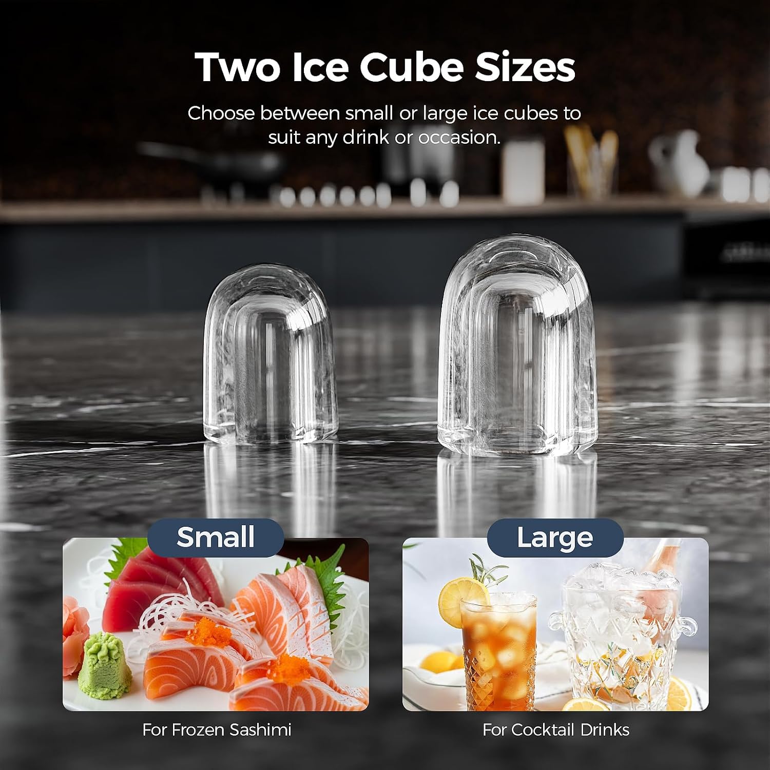 Detalle 1 de Electactic 58012RIMO-BLACK Countertop Ice Maker with Self-Cleaning and Two Ice Sizes
