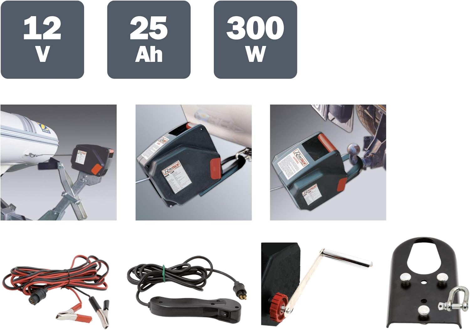 Detalle de Ribimex Verricello Elettrico da 12V PE12V: traino fino a 5000 kg, comando a distanza e kit installazione per rimorchio