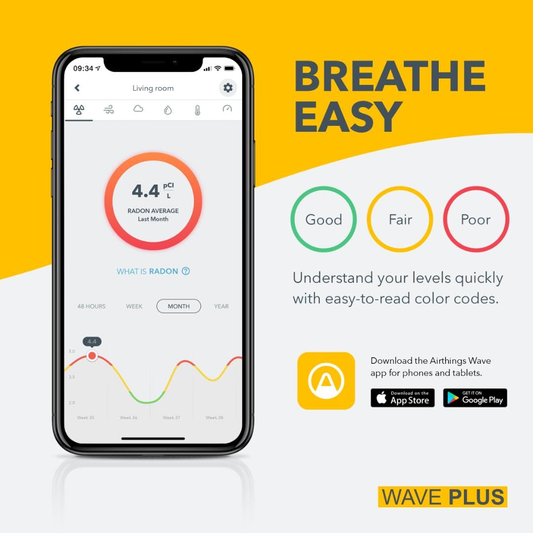 Thumbnail 5 de Airthings Wave Plus 2930: monitor radon e qualità dell’aria indoor con CO2, COV, pressione, umidità e temperatura