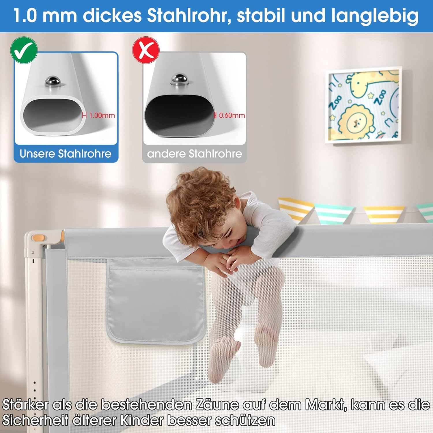 Thumbnail 2 de YIKANWEN Bettgitter 200 cm – ausziehbares Bettschutzgitter für Kinderbetten und Massivholzbett
