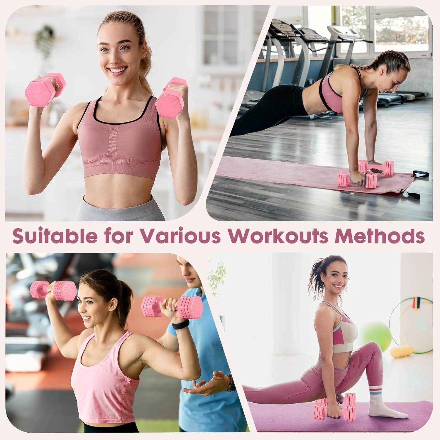 Thumbnail 1 de EQUIPRO Adjustable Dumbbell Set (4 in 1) — 2 lb to 5 lb Women’s Home Weights with TPU Soft Rubber Handle