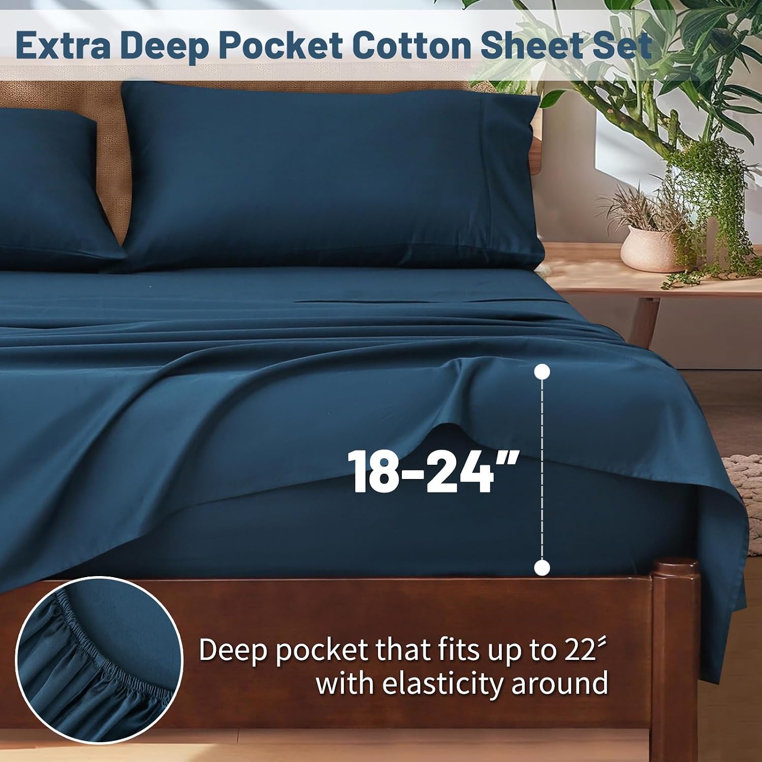 Detalle de Overket Extra Deep Pocket King Sheets, Egyptian Cotton, 1,000 Thread Count