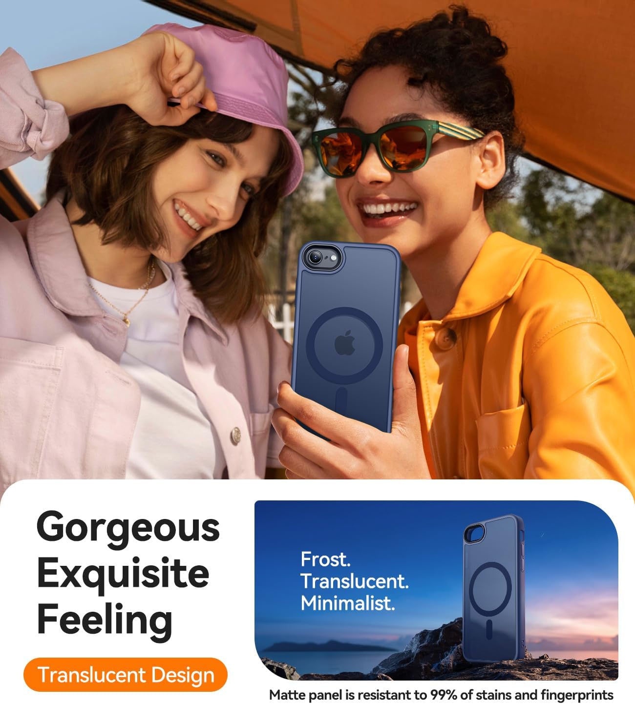 Detalle de CANSHN Cover Magnetica Opaca per iPhone SE 3/2 (2022/2020), iPhone 8, 7 – Blu Scuro
