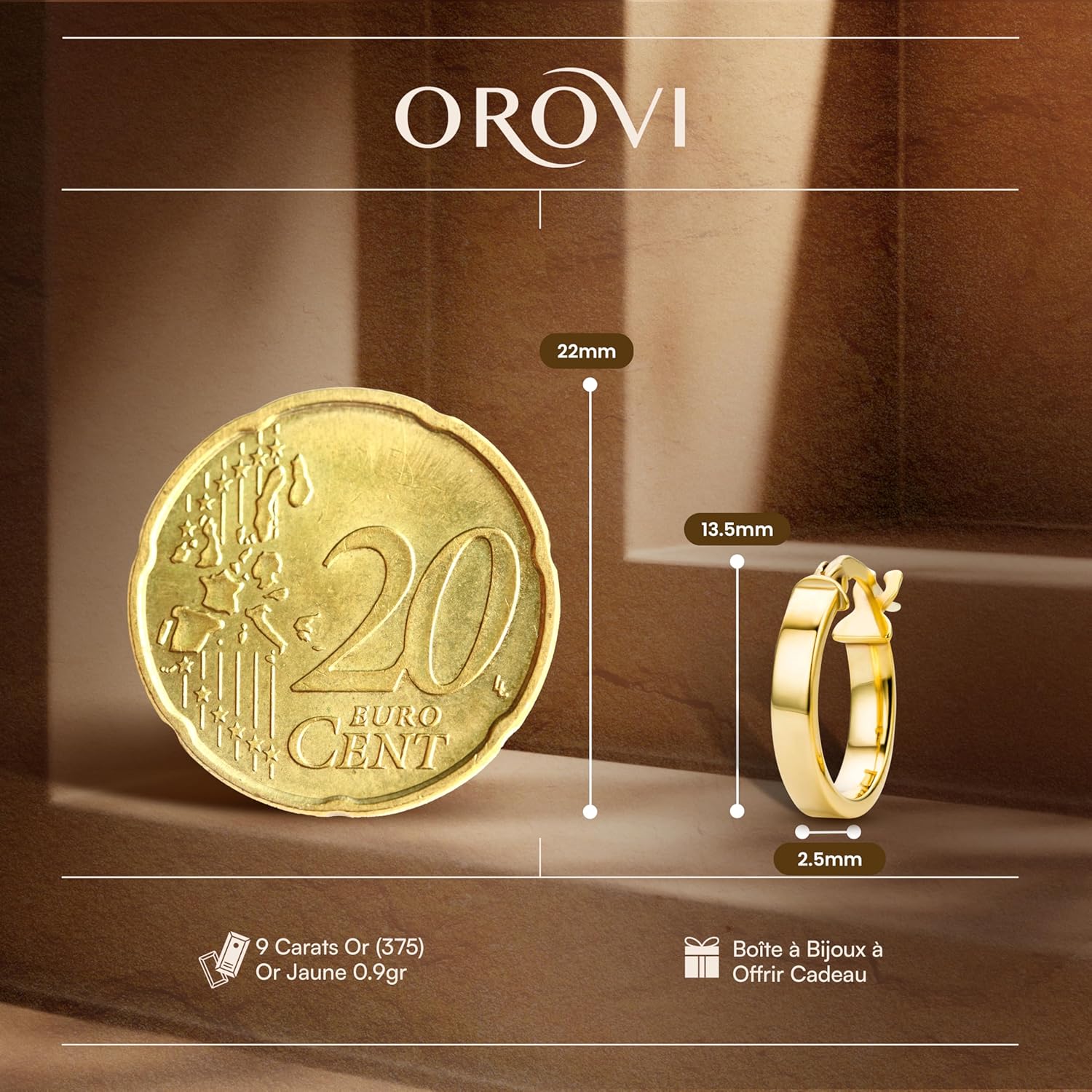Thumbnail 1 de Orovi Boucles d'Oreilles en Or Jaune 9 Carats 375 – Créoles hypoallergéniques, faites à la main, boîte incluse